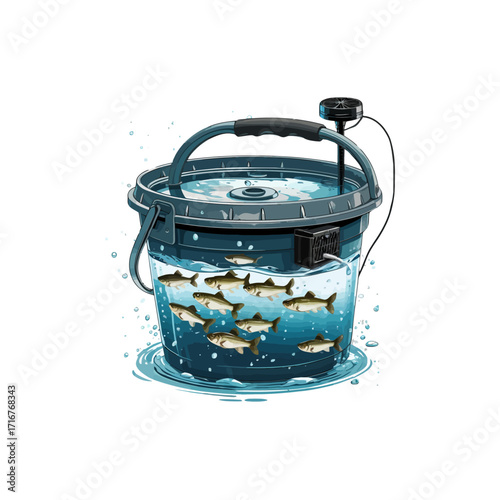 Live Bait Bucket with Aerator & Fish
