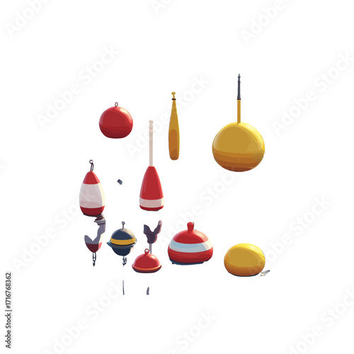Set of Colorful Fishing Floats and Bobbers Clipart