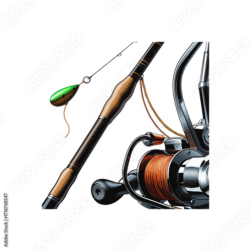 Fishing Rod, Reel & Lure - Essential Fishing Gear Close-up
