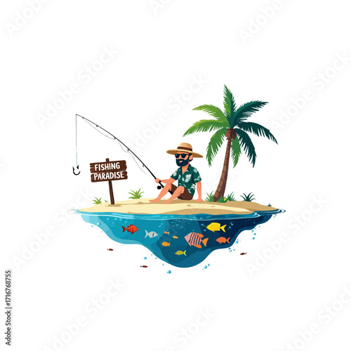 Fishing Paradise Island: Relaxing Tropical Getaway with Fisherman
