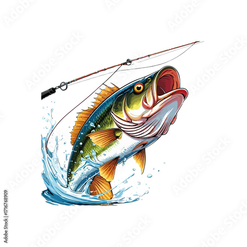 Aggressive Bass Fish Catch | Fishing Theme Artwork
