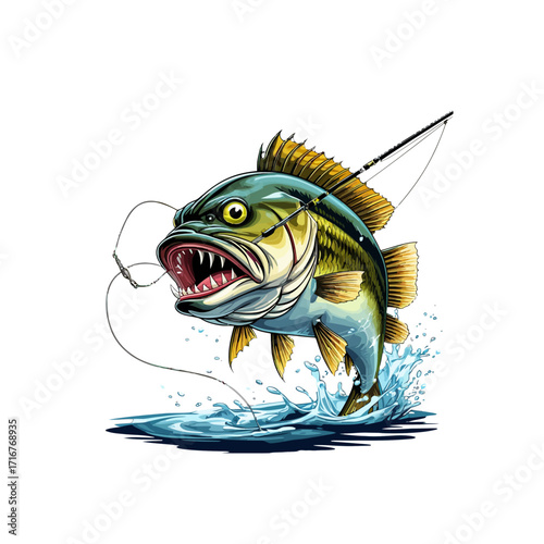Jumping Bass Fish Illustration | Fishing Art & Design
