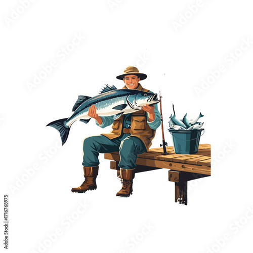 Proud Fisherman's Big Catch: Large Fish on Dock
