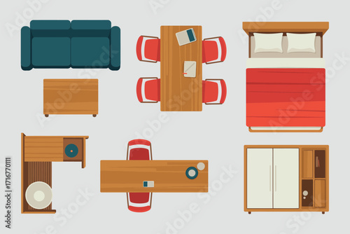 Top view furniture collection for interior design and floor plans