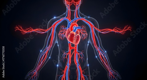 Human anatomy circulatory system blood vessels heart veins arteries medical illustration health science
