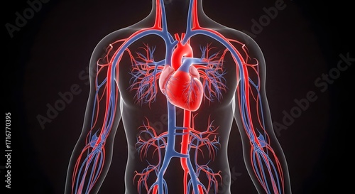 Human heart anatomy cardiovascular system blood vessels arteries veins circulatory system diagram illustration