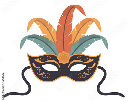 Ornate venetian masquerade mask with colorful feathers