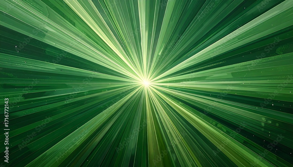 Obraz premium A vibrant green radiating design features many radiating lines that converge to a central point, creating a powerful and dynamic visual impact.