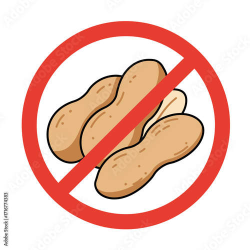 Sign depicting peanuts with prohibition symbol for allergies  
