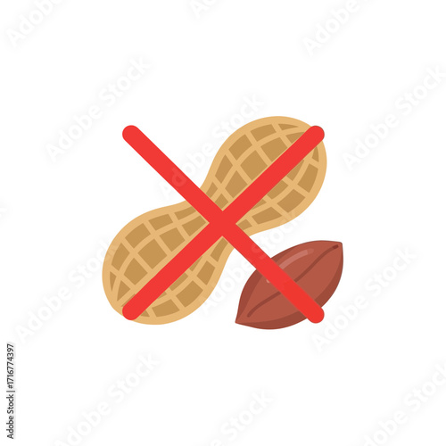 Peanut allergy warning symbol with crossed nuts on white background  