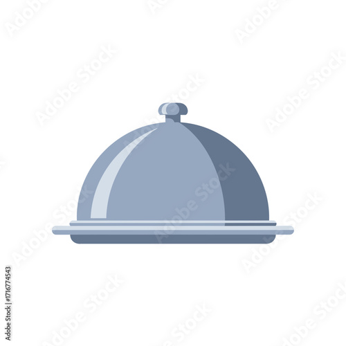 Silver cloche lid on serving platter in minimalist style  