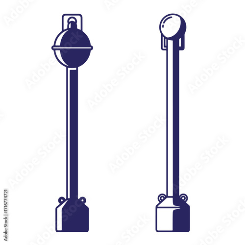 Stylized navy blue street lamps vector illustration with spherical and rounded design