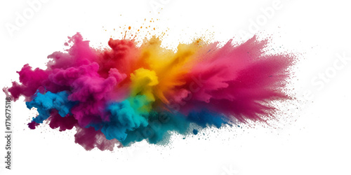 Vector abstract colorful rainbow holi paint and colorful cloud smoke powder explosion isolated on transparent wide panorama background.	