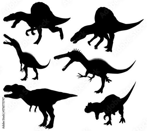 set of dinosaurs silhouettes