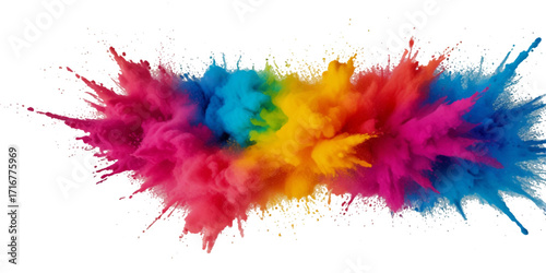Vector abstract colorful rainbow holi paint and colorful cloud smoke powder explosion isolated on transparent wide panorama background.	