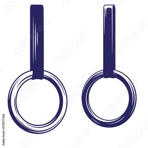 Two navy blue gymnastic rings isolated on white background suitable for fitness exercises