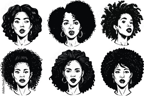 Illustrative Black and White Portraits of Women with Afro Hairstyles