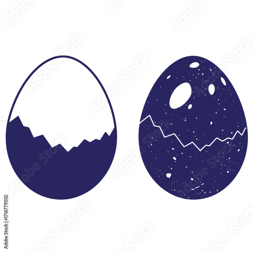 Vector illustration of a pair of blue easter eggs one hatched and the other still whole