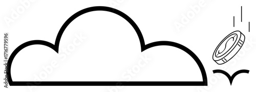 Cloud and coin falling symbolize online storage, financial savings, and economic opportunities. Ideal for technology, finance, IT solutions, SaaS, digital economy data storage fintech. Simple flat