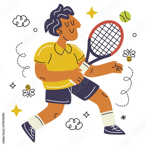 Tennis Vector Illustration. Flat Minimal Design. Editable Illustration for Web, Mobile, Print