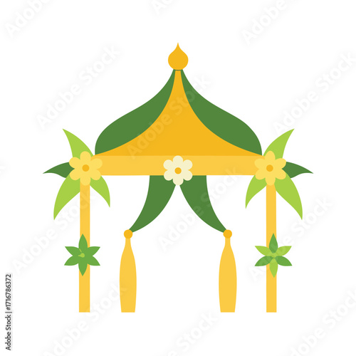 wedding pavilion decorated with banana saplings and flowers