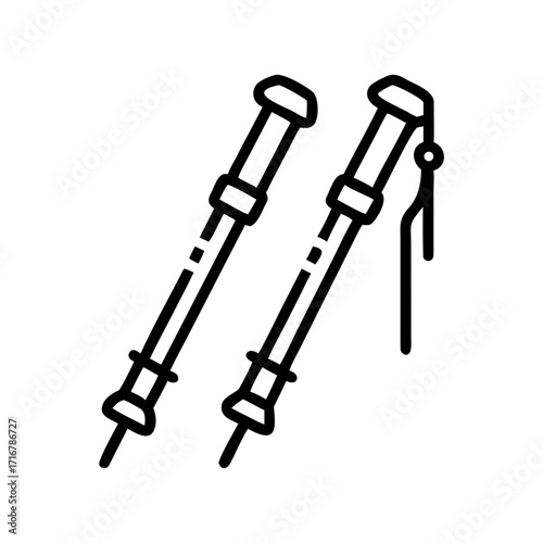 Hiking poles for outdoor adventures in minimalist line art style  