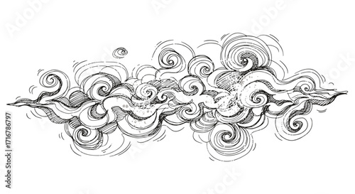 Abstract swirling lines and speckles in a dark mystical cloud like design