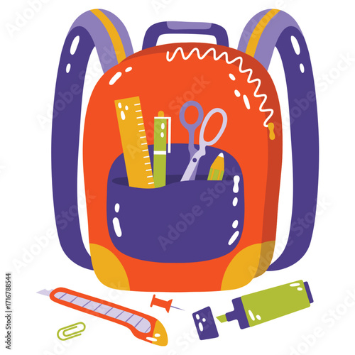 Bagpack Vector Illustration. Flat Minimal Design. Editable Illustration for Web, Mobile, Print