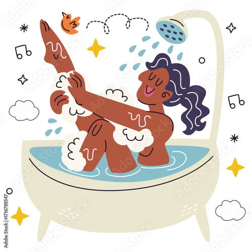 Bathtub Vector Illustration. Flat Minimal Design. Editable Illustration for Web, Mobile, Print
