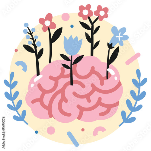 Mental Health Vector Illustration. Flat Minimal Design. Editable Illustration for Web, Mobile, Print