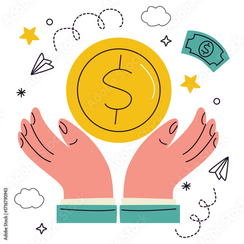 Money Vector Illustration. Flat Minimal Design. Editable Illustration for Web, Mobile, Print
