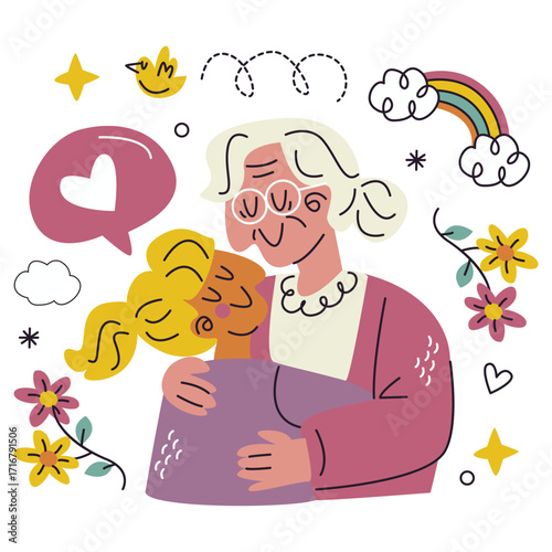 Grandmother Vector Illustration. Flat Minimal Design. Editable Illustration for Web, Mobile, Print