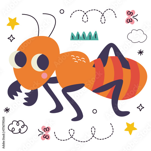 Insect Vector Illustration. Flat Minimal Design. Editable Illustration for Web, Mobile, Print