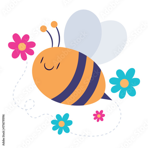Bee Vector Illustration. Flat Minimal Design. Editable Illustration for Web, Mobile, Print