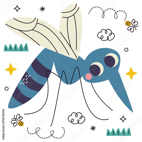 Mosquito Vector Illustration. Flat Minimal Design. Editable Illustration for Web, Mobile, Print