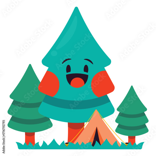 Camping Vector Illustration. Flat Minimal Design. Editable Illustration for Web, Mobile, Print