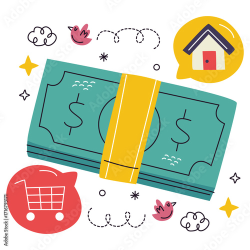 Money Vector Illustration. Flat Minimal Design. Editable Illustration for Web, Mobile, Print