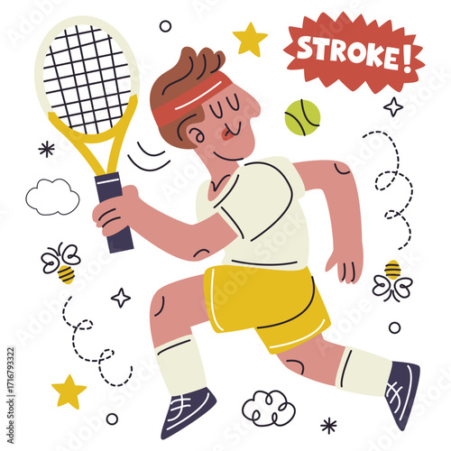 Tennis Vector Illustration. Flat Minimal Design. Editable Illustration for Web, Mobile, Print