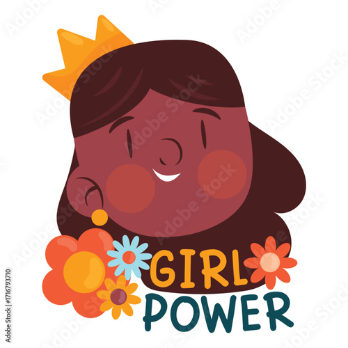 Girl Power Vector Illustration. Flat Minimal Design. Editable Illustration for Web, Mobile, Print