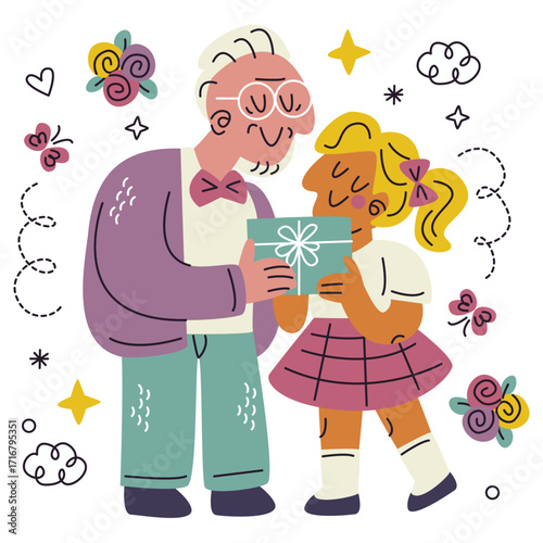 Grandfather Vector Illustration. Flat Minimal Design. Editable Illustration for Web, Mobile, Print