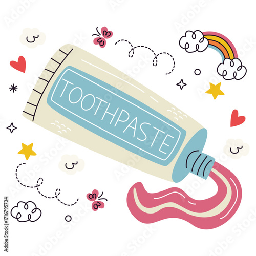 Toothpaste Vector Illustration. Flat Minimal Design. Editable Illustration for Web, Mobile, Print