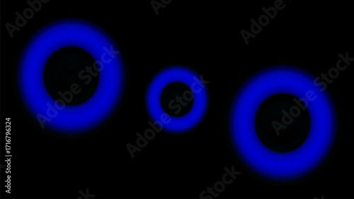 Minimalist Black Background with Three Glowing Blue Neon Rings