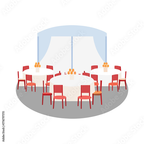 Wedding Hall Mockup with Banquet Seating Round Tables  