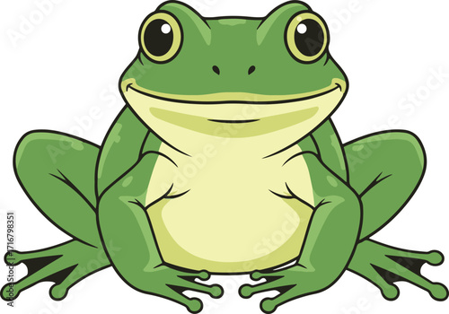  A charming pixel art illustration depicts a cheerful green frog, rendered in a simplistic yet expressive style.