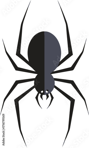 This illustration showcases a minimalist pixel art rendition of a spider, rendered in shades of black and grey