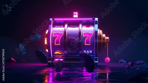 Neon Slot Machine Jackpot Casino Game Win.