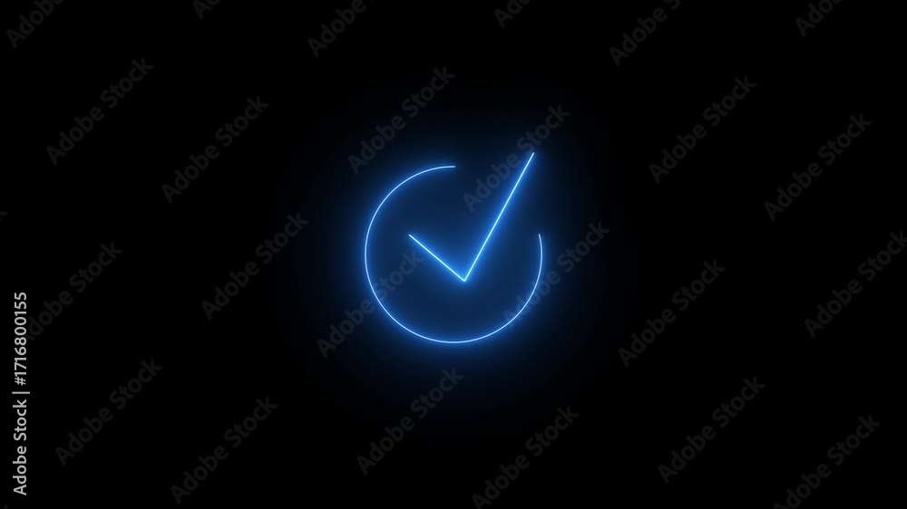 Tick mark icon Animation on black background Neon Tick mark icon. light ...