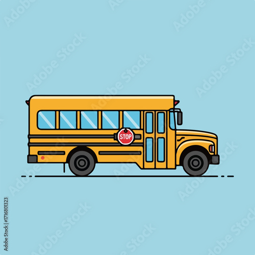 Classic yellow school bus illustration showing transportation. This yellow school bus brings back memories of childhood, education and community. Use school bus illustration for educational materials.