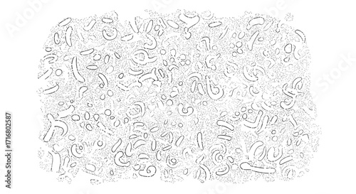 Abstract organic shapes and dots forming a textured pattern on a dark background