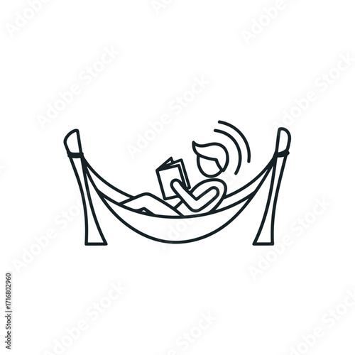 Hammock reading with leisure and book in hand. Hammock reading provides relaxation, peace, and quiet. Imagine hammock reading in sun, feeling refreshed and calm,